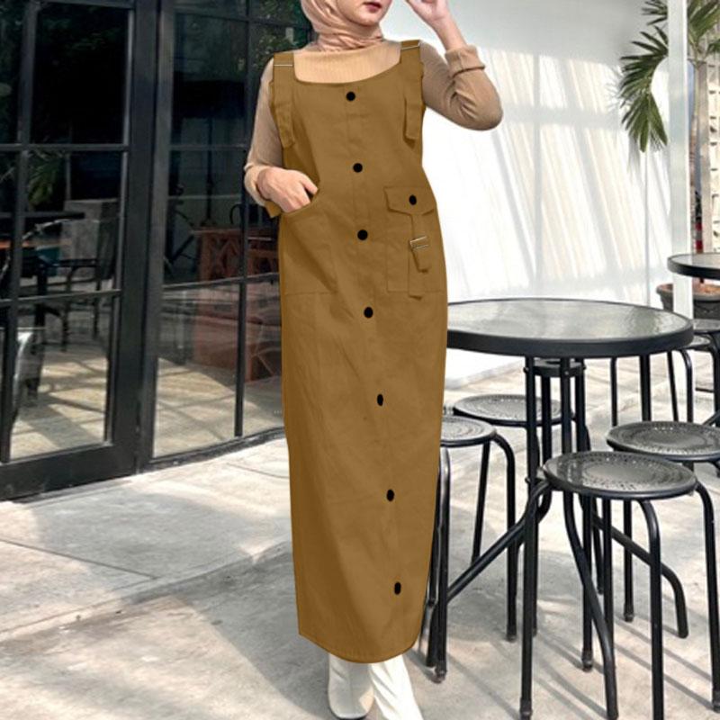 ZANZEA Women Casual U Neck Loose Sleeveless Straps Overalls Dress