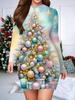 Jesień i Zima 2025 Nowa Damska Sukienka Dopasowana do Bioder, Drukowana i Barwiona w 3D Motywem Świątecznym, Modna Damska Sukienka z Długim Rękawem i Okrągłym Dekoltem, Seksi Dopasowana do Bioder