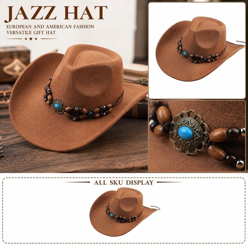 Women's Jazz Hat - Wide Velour Fedora with Two- Beads for Costume