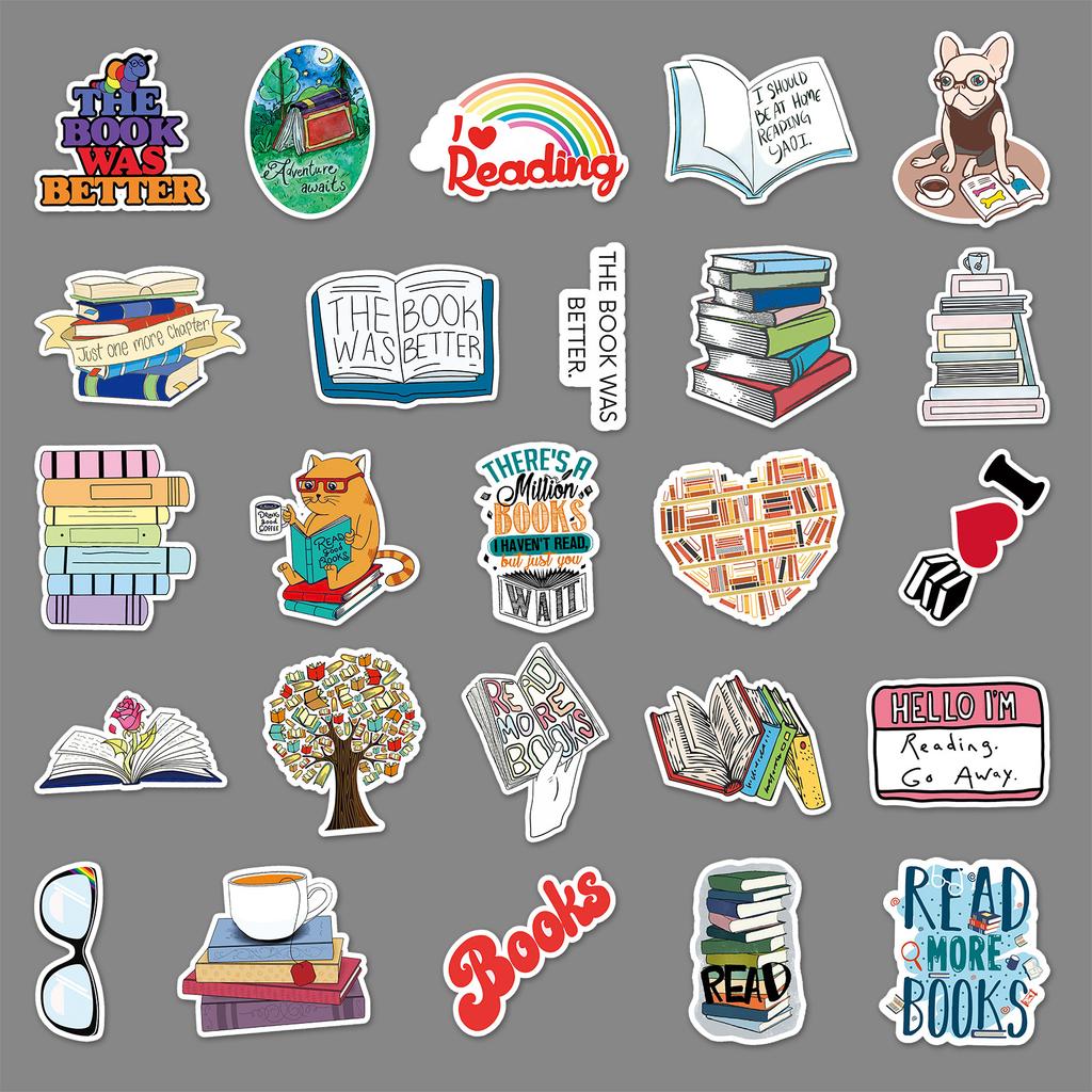 50 Reading Doodle Personality Cartoon Children's Gauze DIY Skateboard Water Cup Suitcase Stickers Waterproof