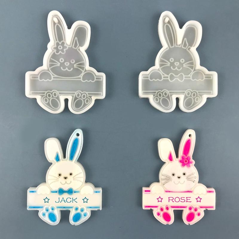 Shiny Glossy Easter Couple for Key Pendant Mold Resin Craft Easter Day Bunny Mold for DIY Keychain Necklace Charms Makin