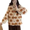 Flower knitted sweater jacket women's autumn and winter new Korean version sweet age reduction outer with loose lazy wind sweater cardigan