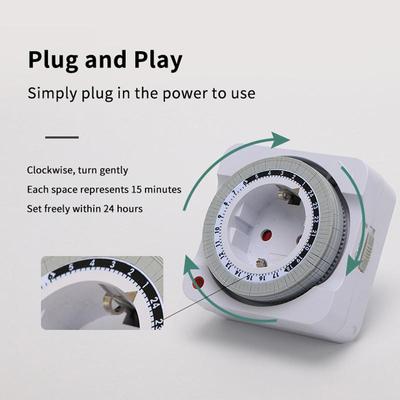 Timer Meccanico 24 Ore Timer Conto alla Rovescia Intelligente Presa con Spegnimento Automatico Spina UE Per Uso Interno