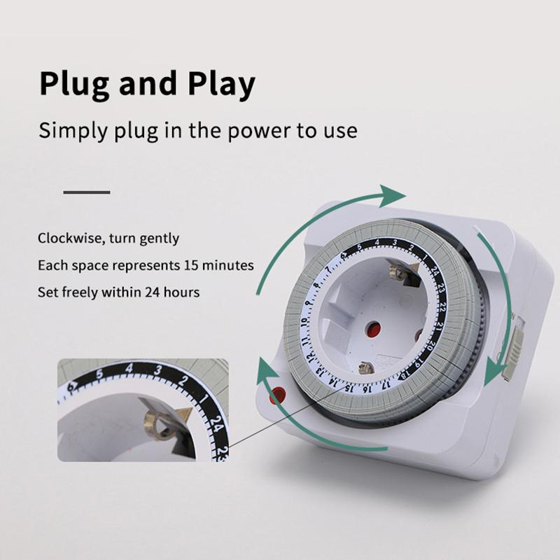 24-Stunden Mechanischer Timer Intelligenter Countdown Automatische Abschaltung Steckdosen-Timer EU-Stecker Für den Innenbereich