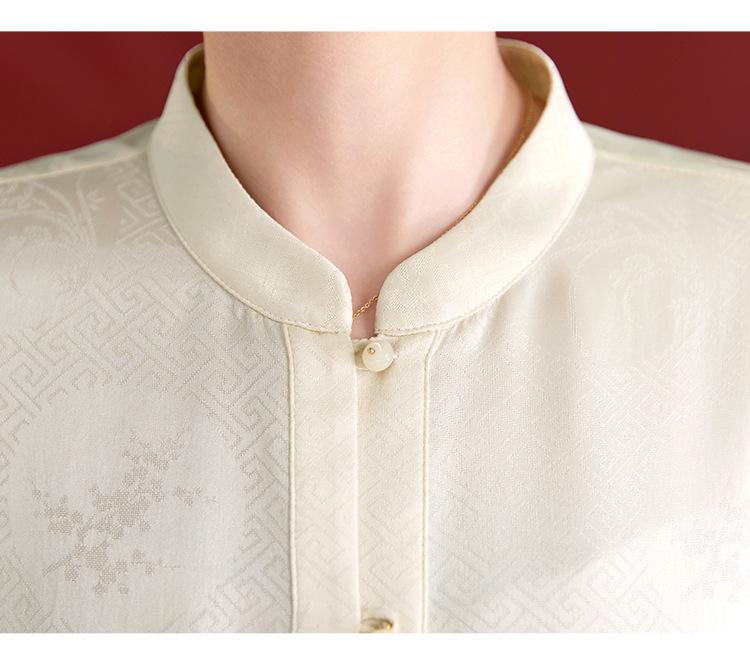 Women's Elegant French Silk Shirt - Autumn 2025, Long Sleeve Stand Collar, Luxurious Mulberry Silk Top.