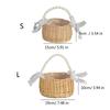 Rattan Wedding Basket Braided With Pearls Trim Decorative Bowknot Florals Arrangement Basket Home Organization Supplies
