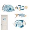 4PCS Mediterranean Wood Fish Wall Hanging Ornaments Wooden Fish Sculpture Decorations Coastal Beach Wall Hangings Ornaments