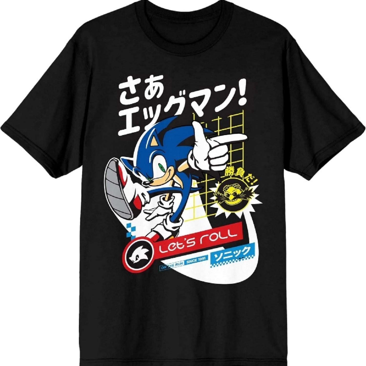 Мужская черная футболка с графическим принтом Bioworld Соник Ёжик с кандзи S