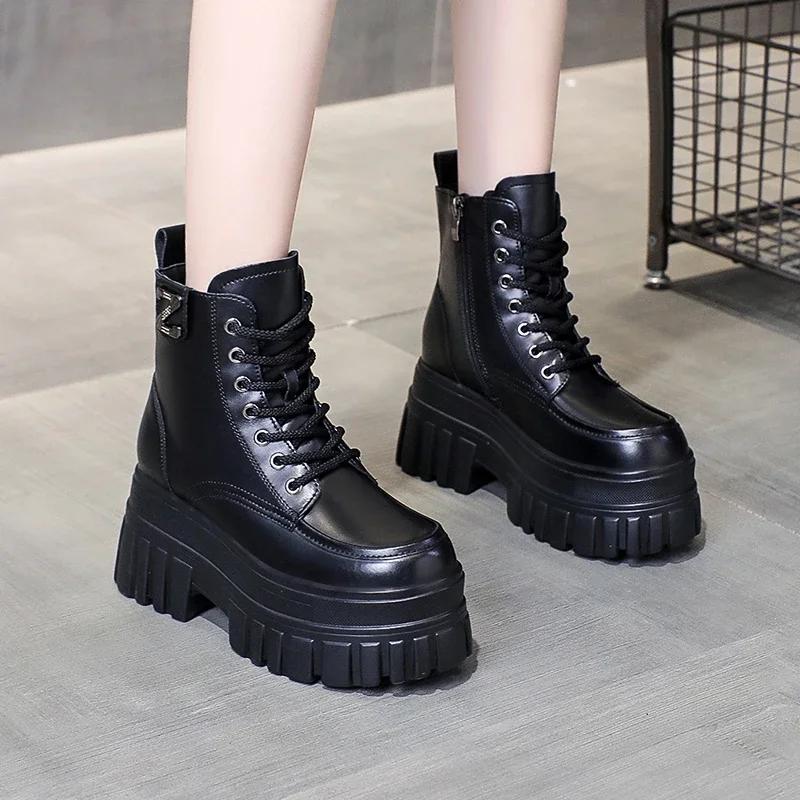 Fashion 2024 Spring Autumn British Style Retro Black Ankle Boots for Women's New Platform Thick Heel Short Boots High Heels Women Shoes