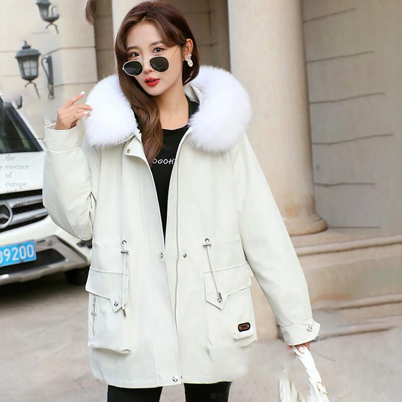 Kaiser Women's Fox Fur Collar Rabbit Fur Lined Parka Coat