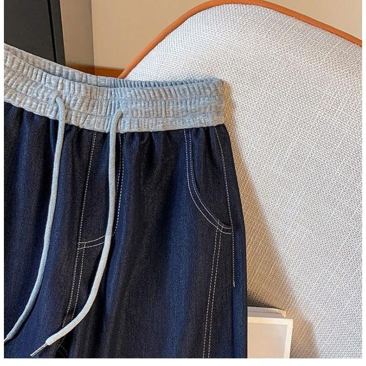 Elastické stahovací džíny s vysokým pasem a širokými nohavicemi pro ženy, rovné nohavice, nadměrné volné ležérní kalhoty