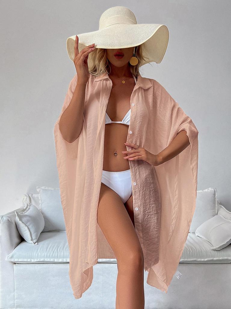 Women's Cotton Shirt Loose Beach Cardigan Holiday Sunscreen Bikini Cover Up Swimsuit Outer Cardigan