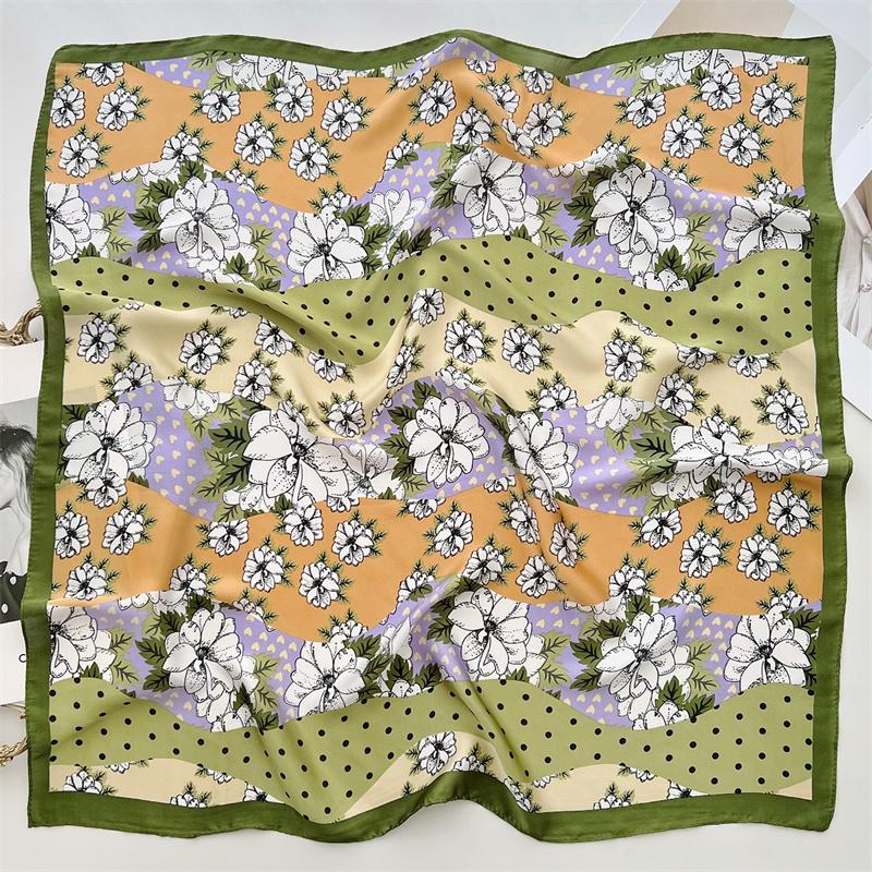 

Women Luxury Brand Design Scarf Fashion Petal Floral Dot Silk Scarves Square Handkerchief Bandana Muslim Hijab Caps 70*70Cm
