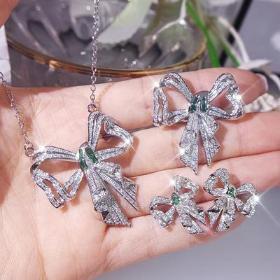 Fashion All-match New Bow Knot Zircon Jewelry Set Ring Earring Necklace Set Bridal Wedding Jewelry Set  Jewelry Sets for Women