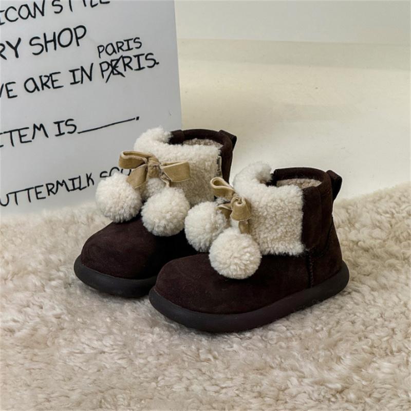Winter Children Snow Boots Leather Warm Plush Toddler Kids Shoes Non-slip  Baby Girls Boots 1-6 Years