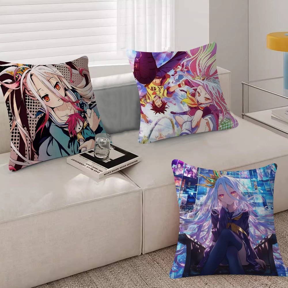 NNo Game No Life Anime Pillow Covers Cartoon Sofa Decorative Home Doublesided Printing Short Plush Cute Cushion Cover