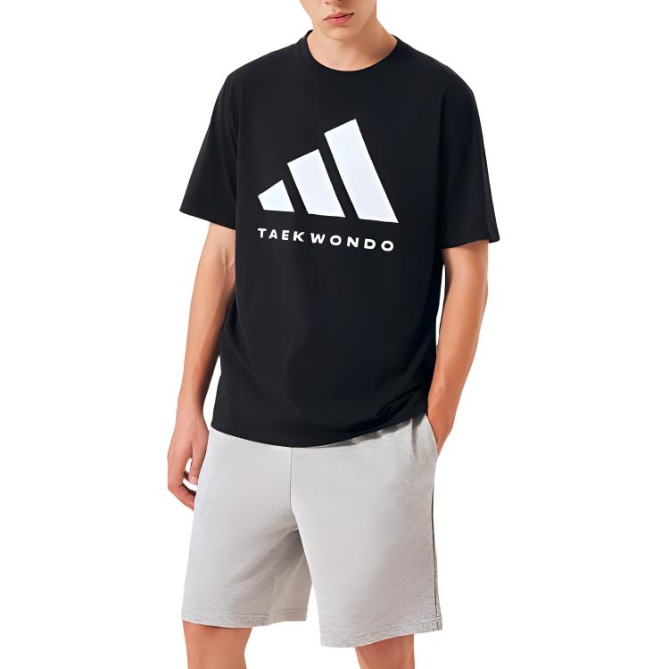 adidas Classic Comfortable Breathable Logo Print Knitted Crew Neck Short Sleeve T-Shirt Unisex Tops Black White ADICLTS24TK-BW