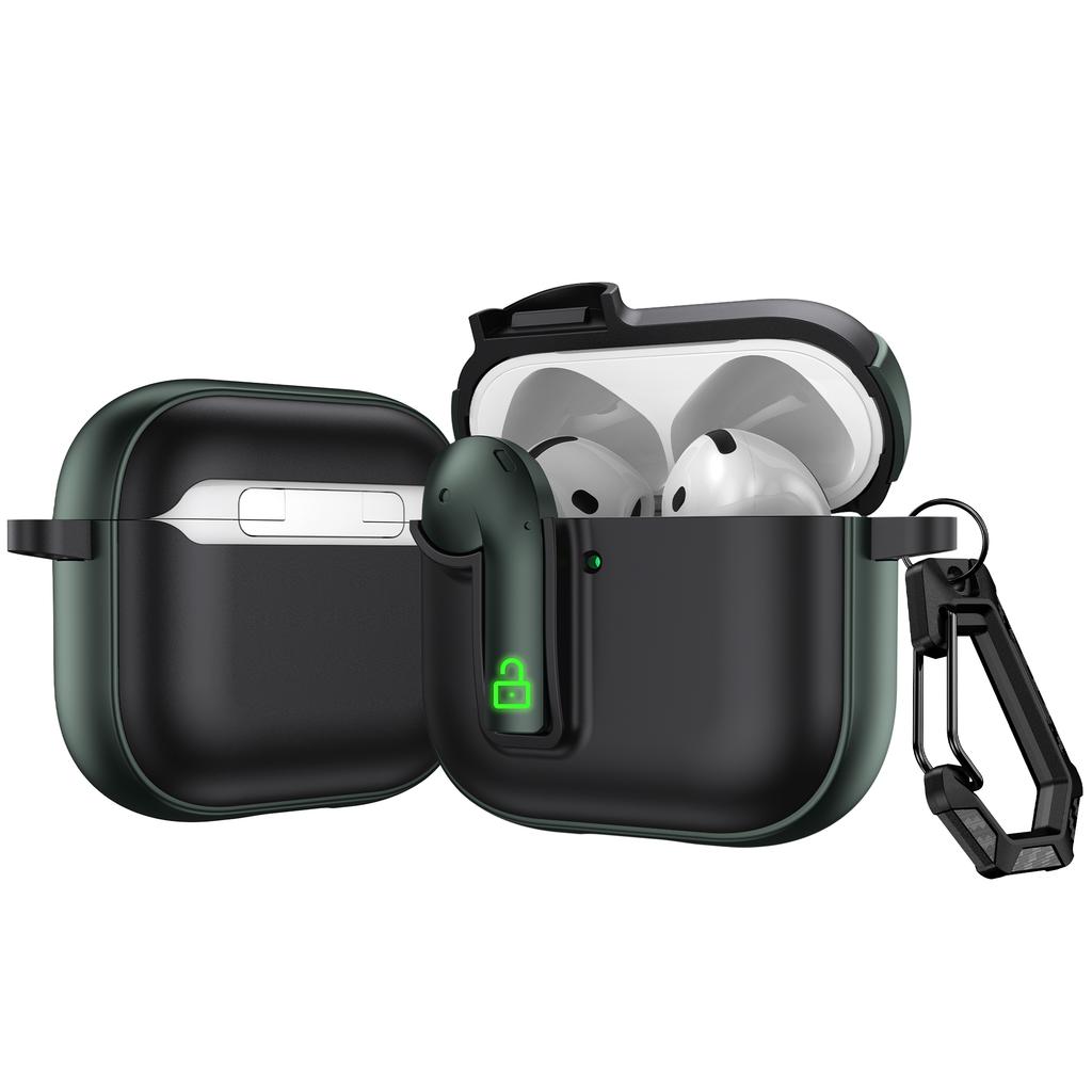 For AirPods 4 Case Colorful Lock Buckle Shockproof TPU + PC Earphone Cover with Carabiner