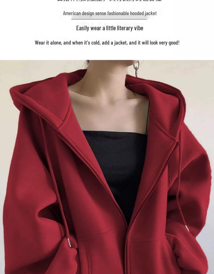 Damen 2024 Retro Roter Hoodie - Beliebte lockere Passform für Frühling & Herbst