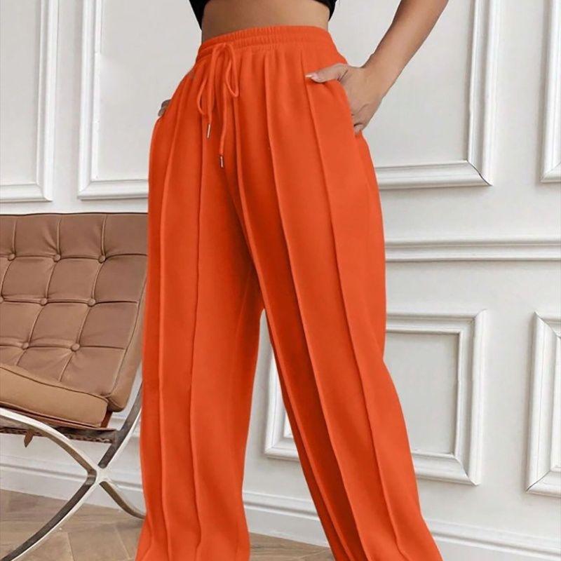 Straight Leg Sports Pants2025 Women Clothes Casual Sweatpants Drawstring Vertical Stripes Straight Sweat Pants