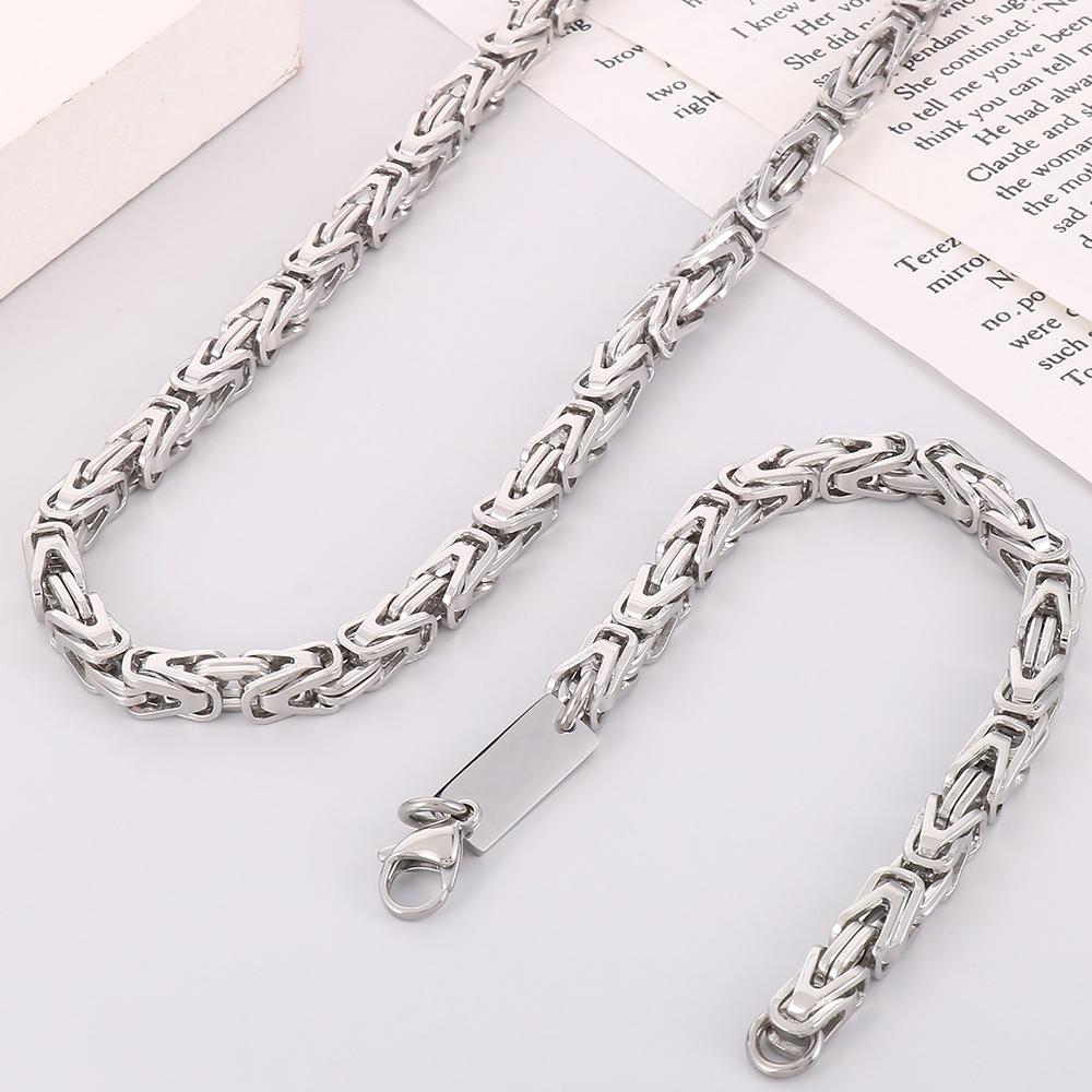 6MM Link Chain Bracelet Necklace Set for Man Waterproof Gold Color 50CM Long Stainless Steel Men's Necklace & Bracelets Jewelry