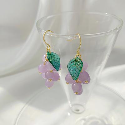 Sweet Summer Xiaoqing Sweet Beaded Ear Hook Temperament Purple Grape Fruit Earrings Fashion Personalized Ear Jewelry Women