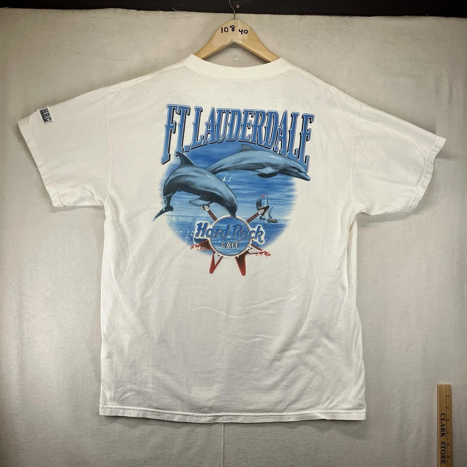 VTG 90s Hard Rock Cafe Fort Lauderdale White Heavy T Shirt Mens Large Distressed L