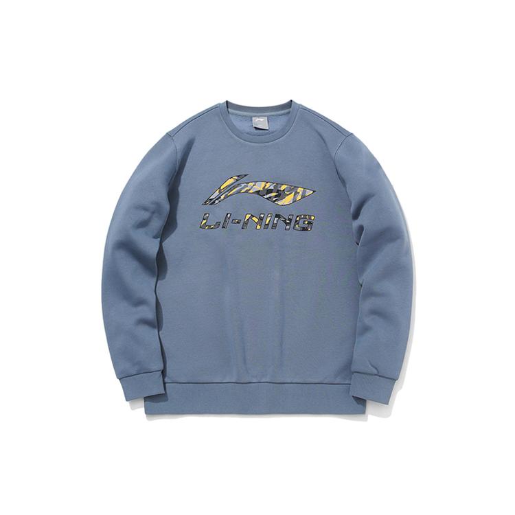 Li Ning Sweatshirts Men s Flint Stones Blue Crew Neck Moderate Regular AWDQC91-4 L
