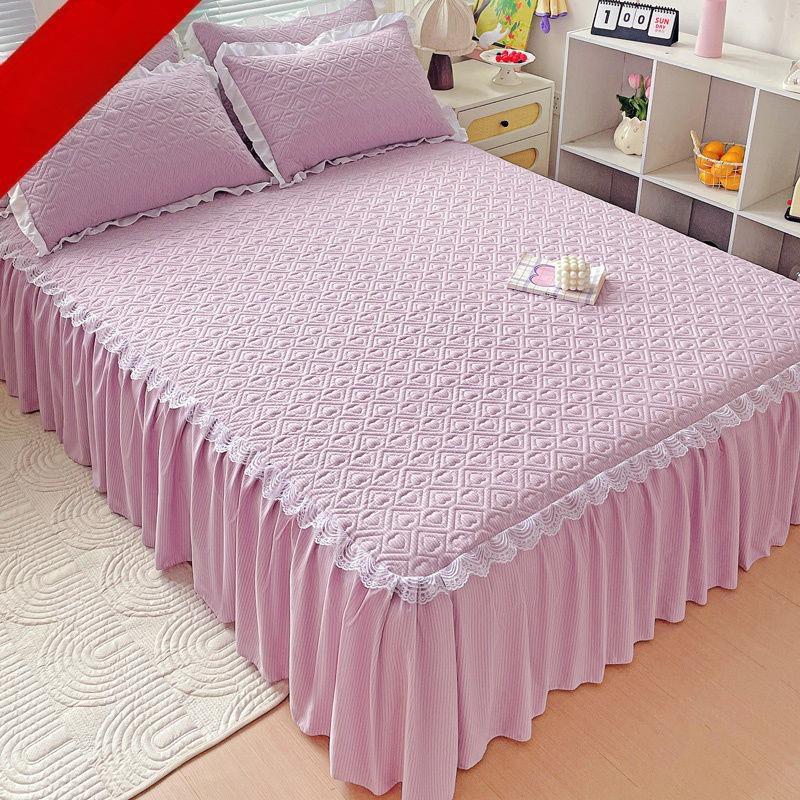 Bedclothes Four Season Universal Cotton Material Bubble Cotton Lace Bed Skirt Concealing Ugliness Hem Color Bed Sheet 150x200cm