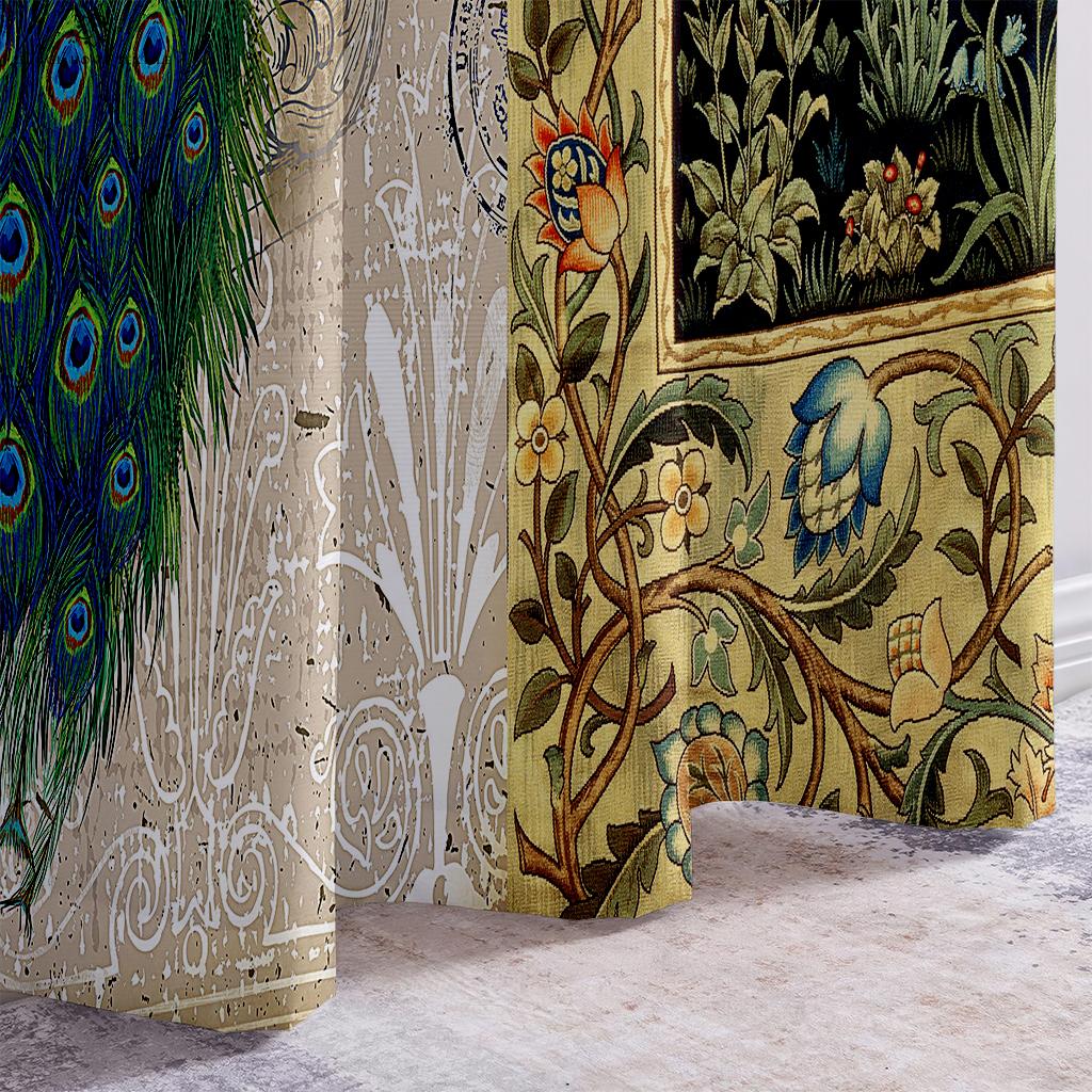 Vintage Peacock 3D-utskrift vindusgardiner, stanglomme, soverom, stue, kjøkkeninnredning, kan tilpasses, 2 stk.