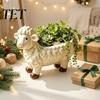 Indoor Outdoor Gardening Decor Curly Sheep Planter Pot, Resin Cute Lamb Flower Decorative Whimsical Patio Plant Container Animal Pot for Succulents