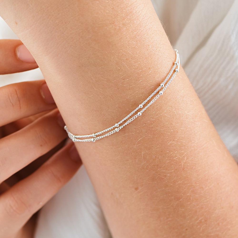 European INS Stainless Steel Double Layer Beaded Chain Bracelet/Anklet - Durable  Tarnish-Resistant Titanium Steel золотой