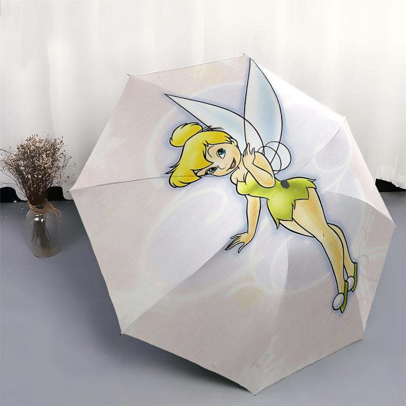 Reiseregschirm im Tinkerbell-Design - 8 Rippen, Automatisches Öffnen und Schließen, Tragbares FaltDesign, Kompakter und Stilvoller Regenschirm