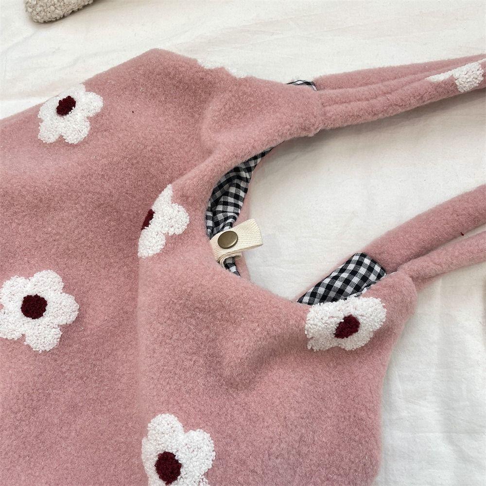 Cusual Embroidery Flower Tote Bag Large Capacity Fluffy Shoulder Bag Plush Underarm Bag Travel