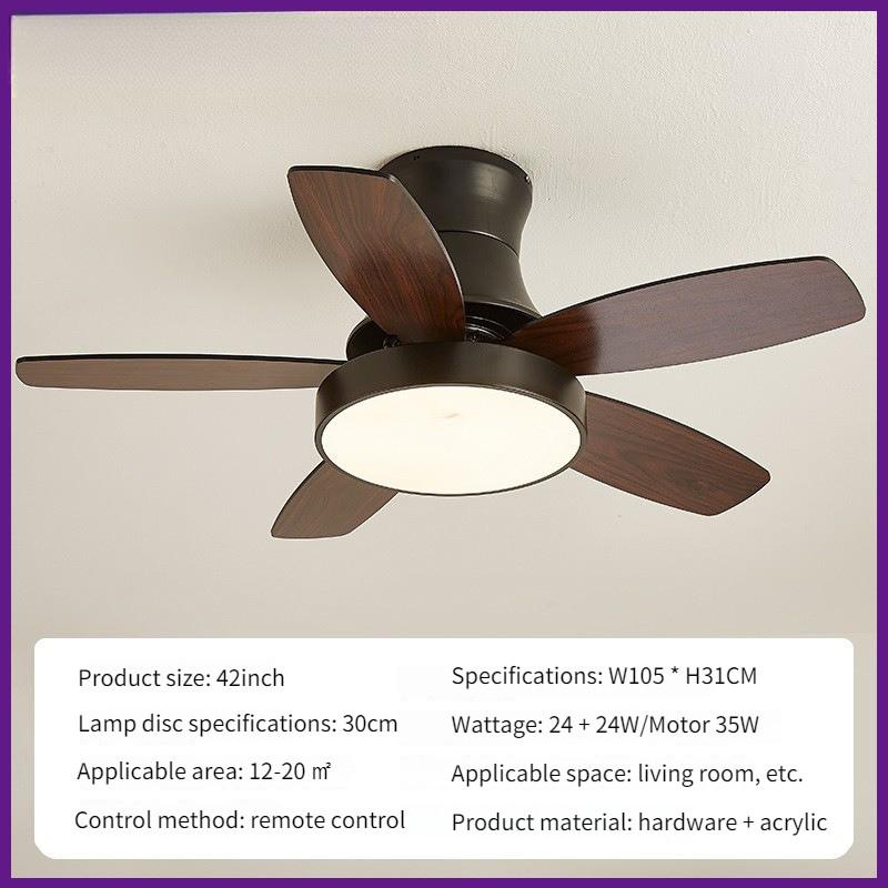 Ventilator de Plafon Electric 36/42/48 Inch cu Lumină Spectru Complet Lemn Masiv Lămpi Ventilator de Plafon Dormitor Silențios Ventilator de Plafon LED