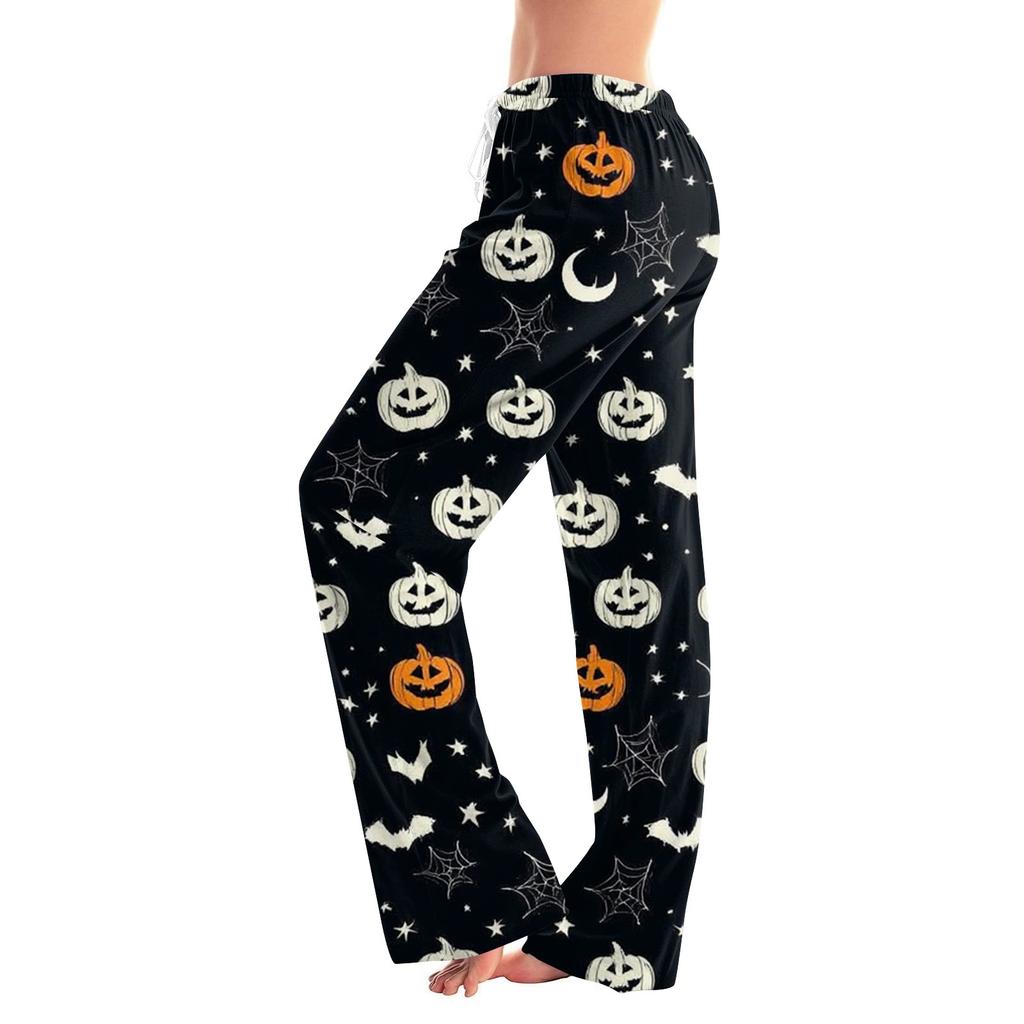 Dámské kalhoty se stahovací šňůrkou s halloweenským potiskem, ležérní kalhoty