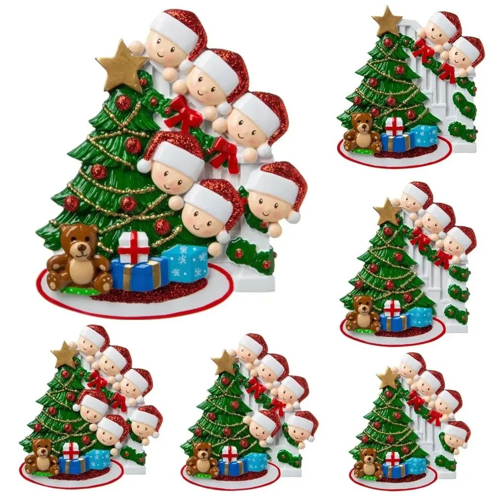 2025Christmas Tree Decoration Pendant DIY Name Blessing Santa Claus Resin Family Xmas Pendant Figurines Crafts Home Accessories
