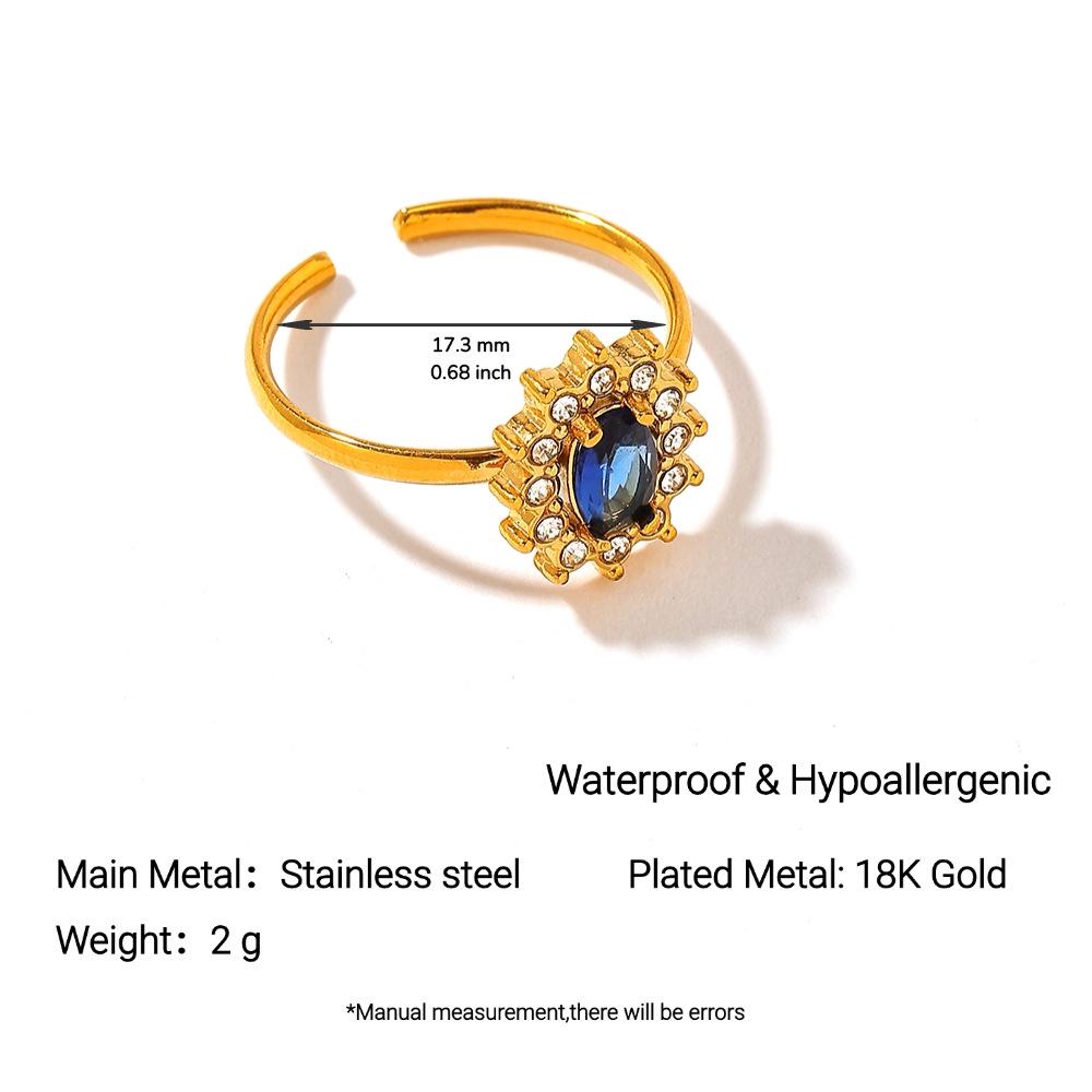 18K Gold-Plated Stainless Steel Open Ring with Sun-Colored Zirconium, Fade-Resistant Women's High-End Design