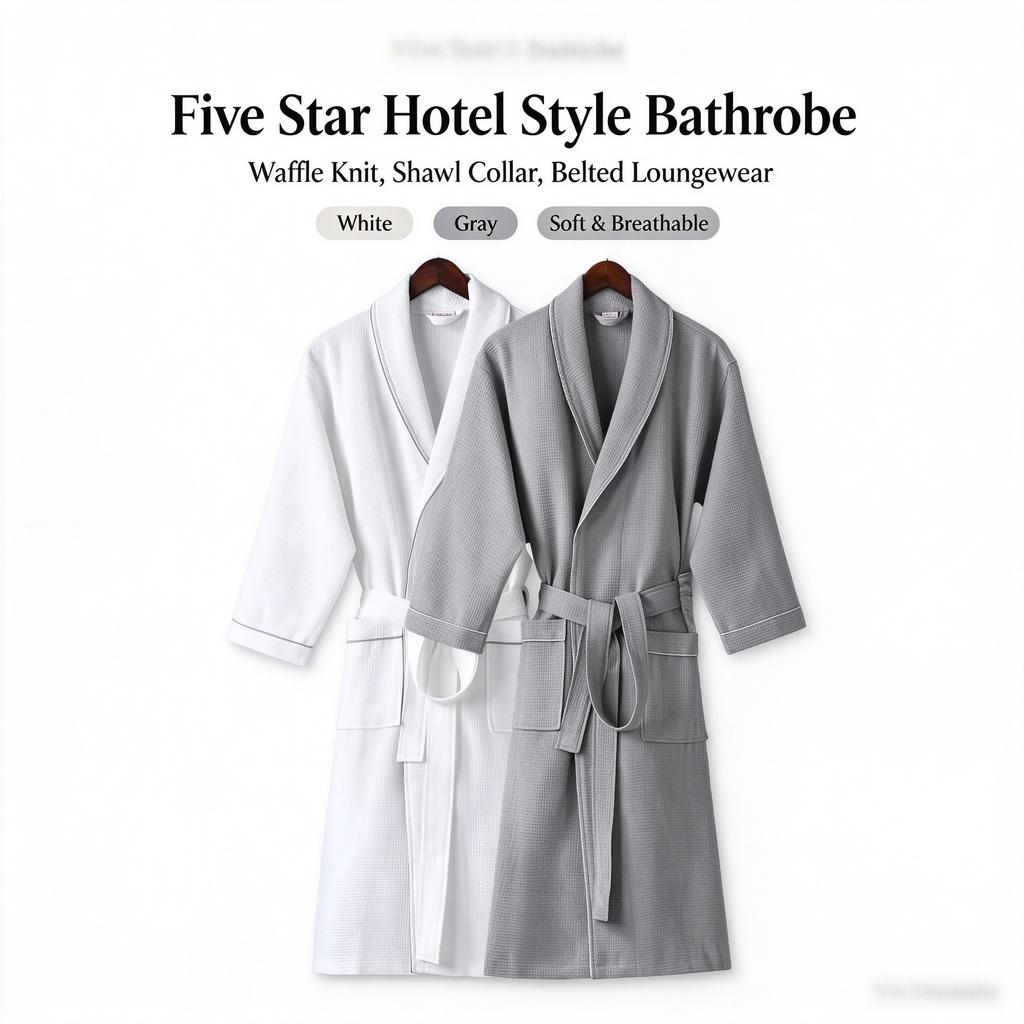 100% Cotton Waffle Bath Robe, Thin Water Absorbent Bathrobe for Men Women, Hotel B&B Beauty Salon Night Gown