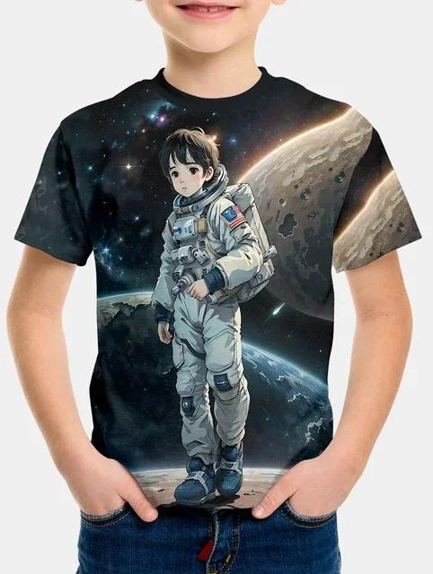 

2024 Летние футболки для мальчиков с изображением мультфильмов Вселенной, астронавтов, планет, детская одежда, модные футболки, топы для мальчиков, футболки, одежда 120