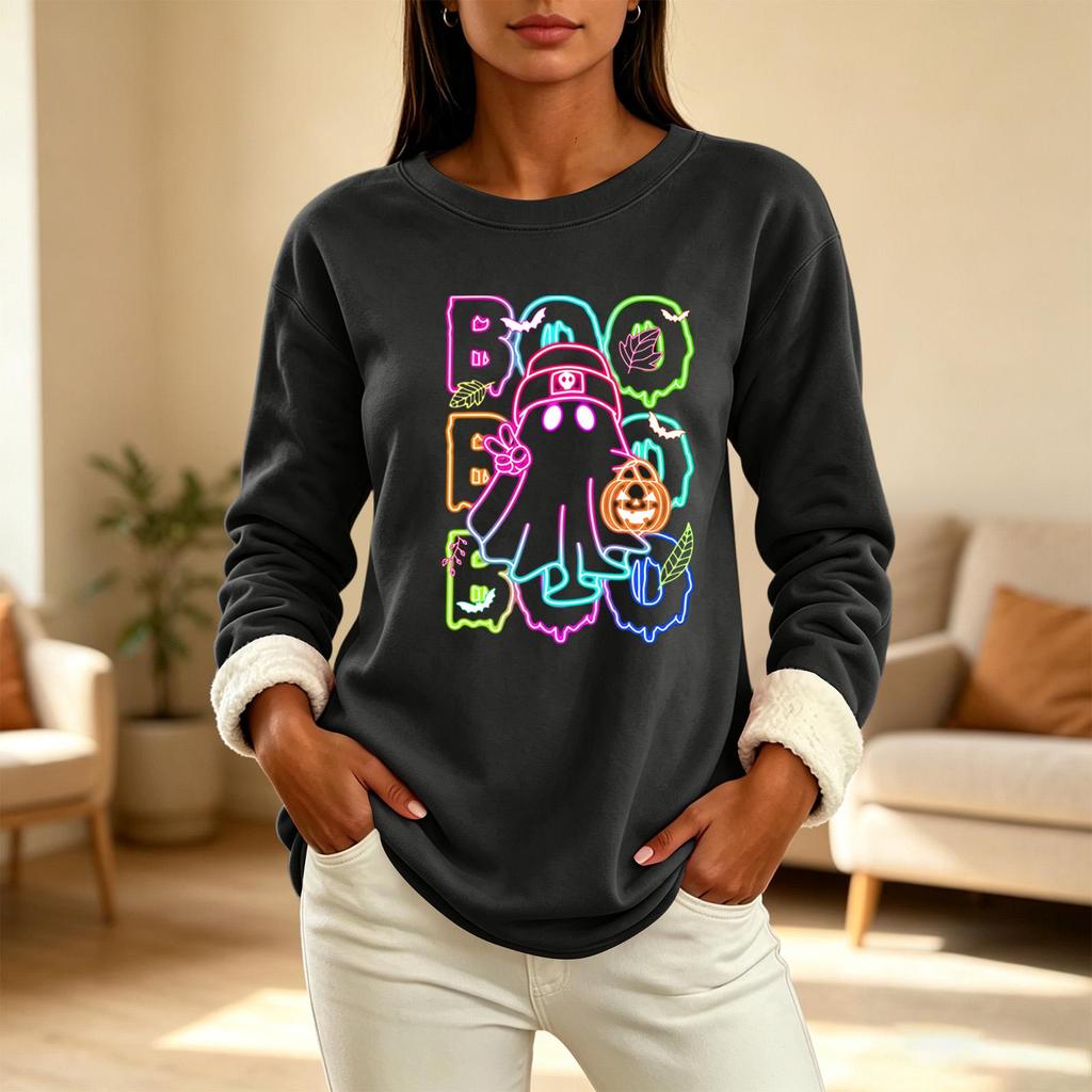 Women's Lined Long Sleeve Round Neck Halloween Sweatshirt Winter Casual Top