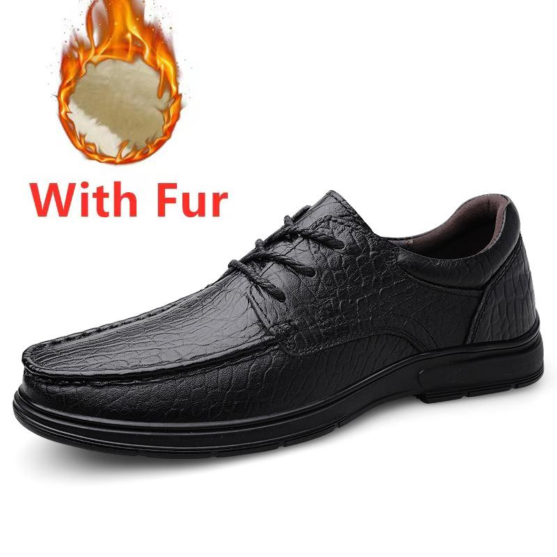 Genuine Leather Warm Plush Fur Driving Shoes Mens Handmade Loafers Top Quality Male Casual Shoes Moccasins Luxury Slip On Flats