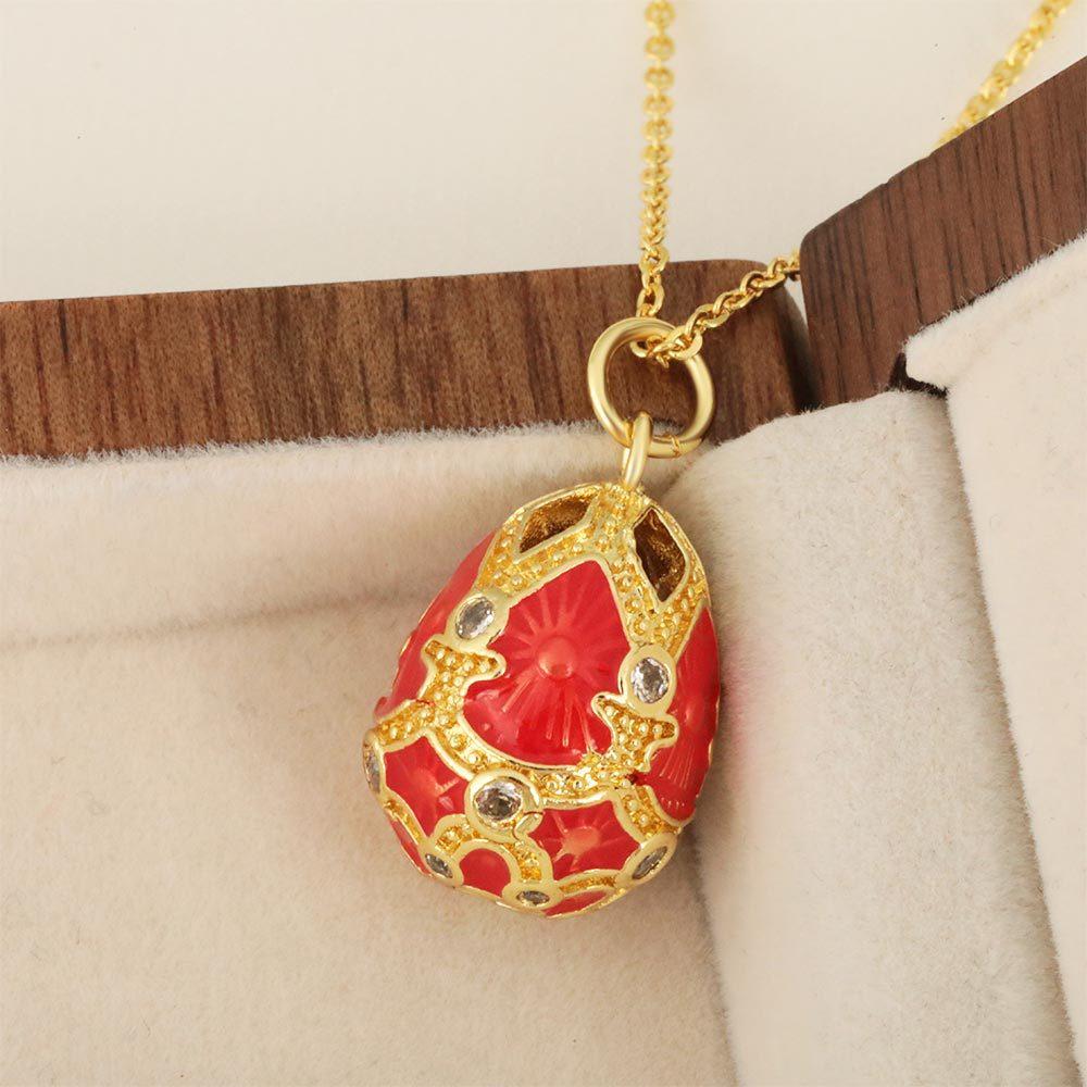 Women's Elegant Vintage Inlaid Diamond Temperament Water Drop Hollow Egg Pendant Necklace Copper 18K Gold Plated Jewelry