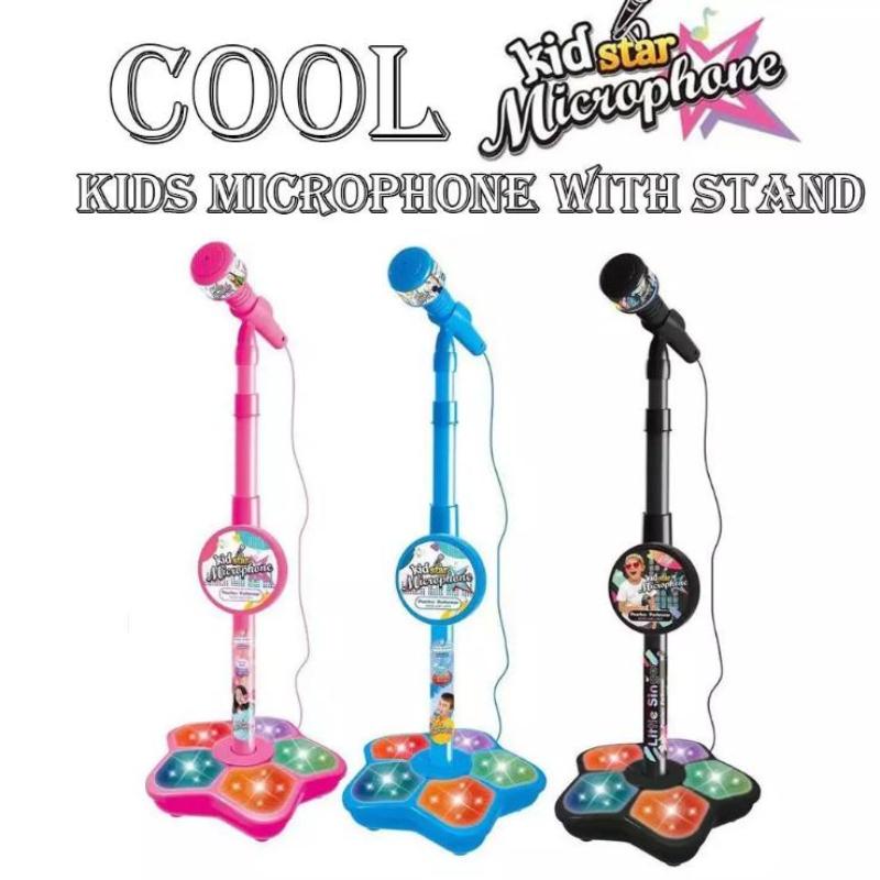 Gold Toy Kids Cartoon Music Microphone With Stand Can Connect With Mp3,Real Echo Sounds Toys Gift