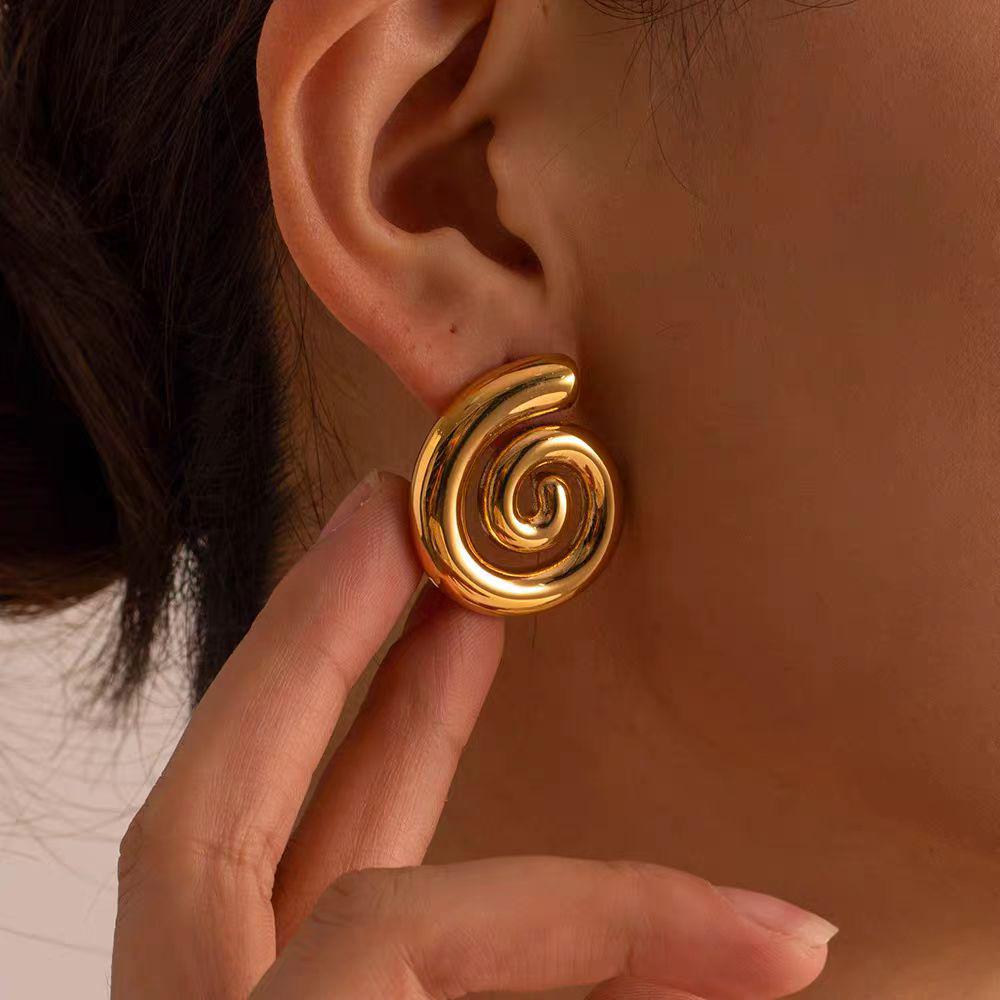 18K Gold-Plated Copper Spiral Earrings - High-End, Versatile European & American Fashion Design