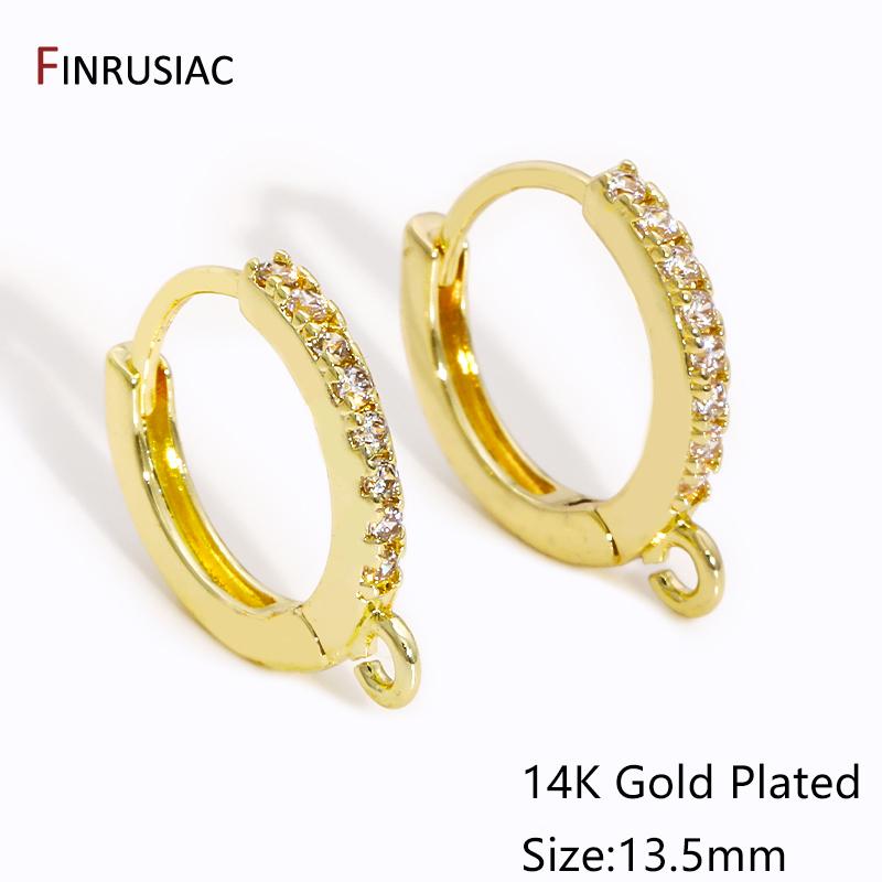 

14K/18K Gold Plated Brass Round Earring Hooks Clasps Fittings,Inlaid Zircon Earring Fixtures For DIY Earring Making Accessories 1 pair