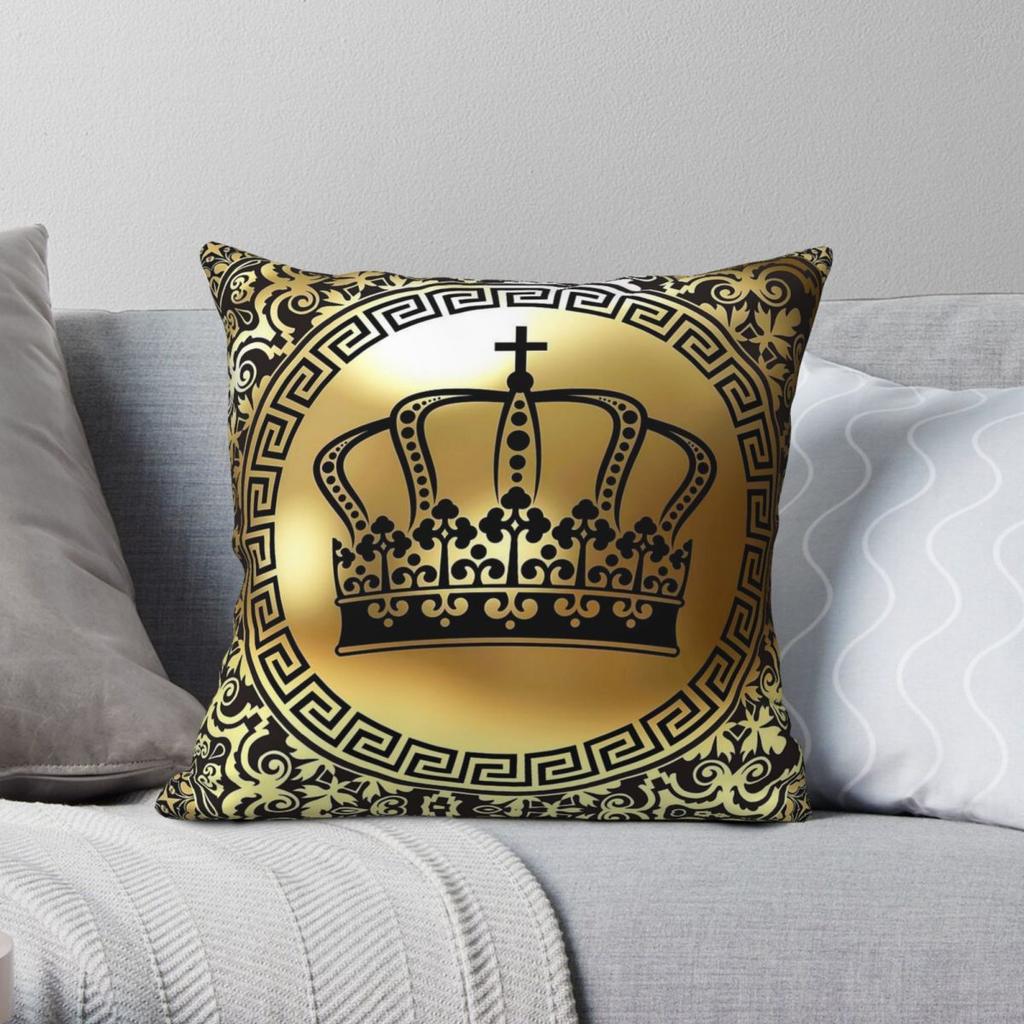 Baroque Crown Gold Greek Key Pillowcase Polyester Linen Velvet Printed Zip Decor Throw Pillow Case Sofa Seater Cushion Cover