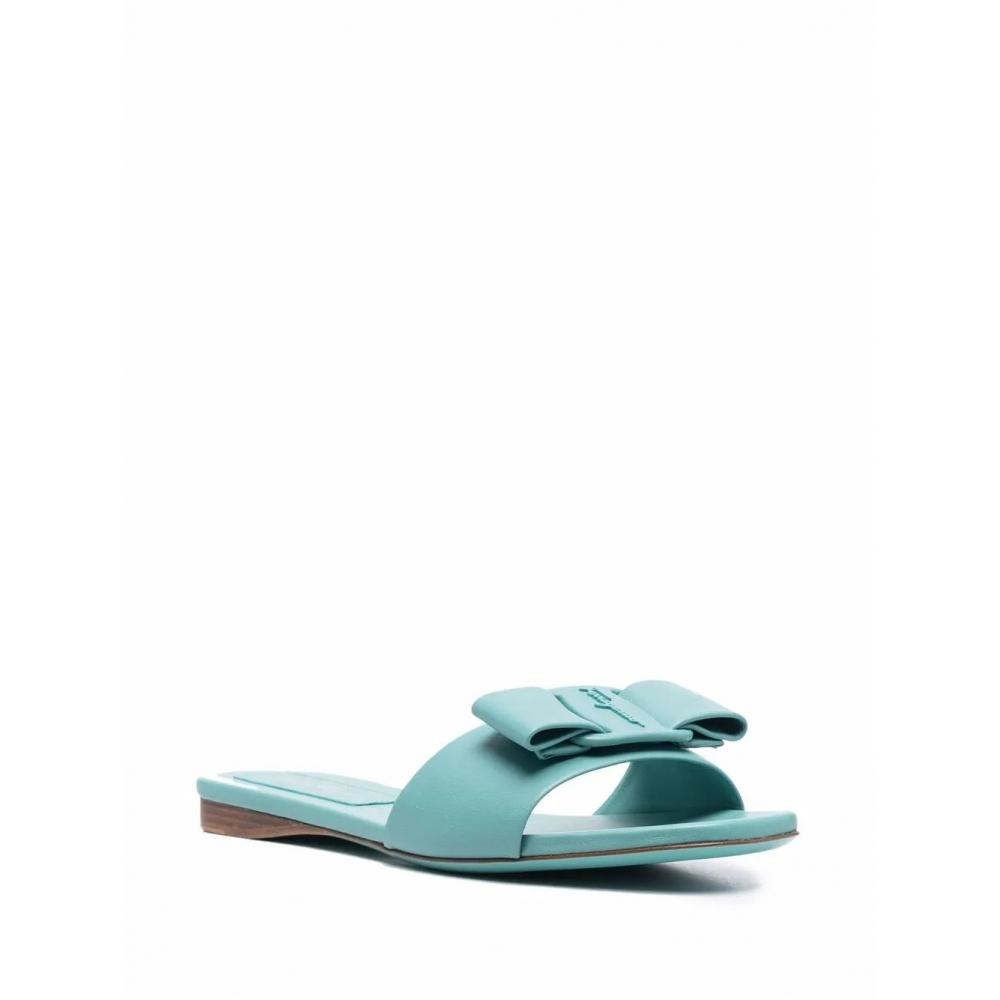 Salvatore Ferragamo Ferragamo Embossed Bow Detail Sandals Blue