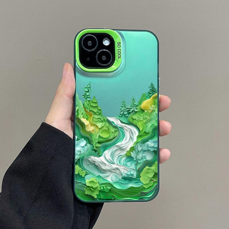 Mountains and Rivers Laser Phone Case For IPhone 14 15 Pro Max Plus 11 12 13 Mini Pro Max 16 Pro Max Shockproof Back Cover Funda