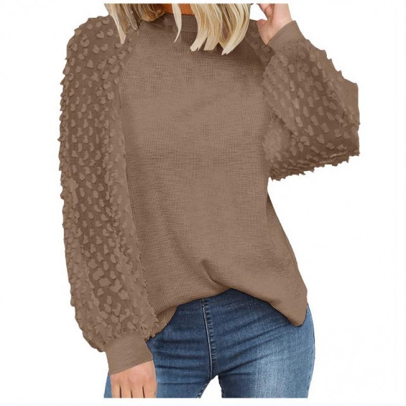 New Spring and Autumn Women's Round Neck Long Sleeve Lace Patchwork Loose T-Shirt Top